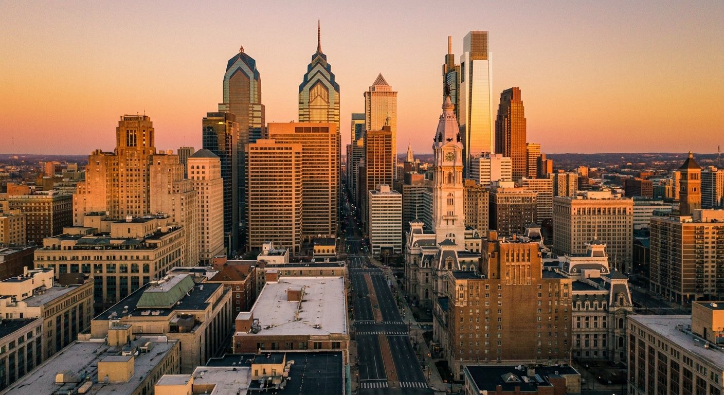 philadelphia-skyline-at-sunset-bus-from-new-york-eagles-giants