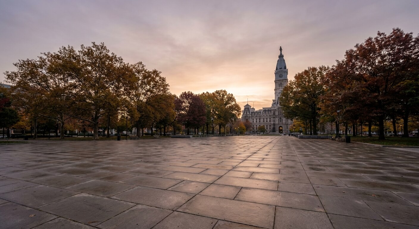 philadelphia-marathon-bus-nyc-city-hall-plaza-morning